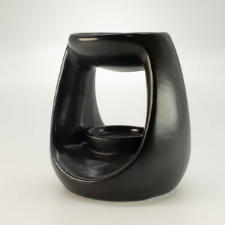 Ceramic Zen Oil Burner - Large Oval Pebble  - Matt Black