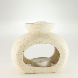 Ceramic Zen Oil Burner - Oval Pebble - Speckled Off-White