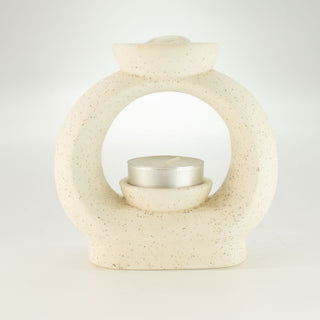 Ceramic Zen Oil Burner - Large Oval Pebble  - Speckled Off-White